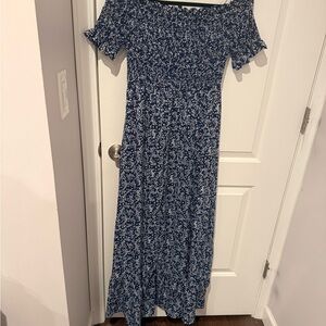 Lulu's Navy Blue Floral Off-Shoulder Maxi Dress